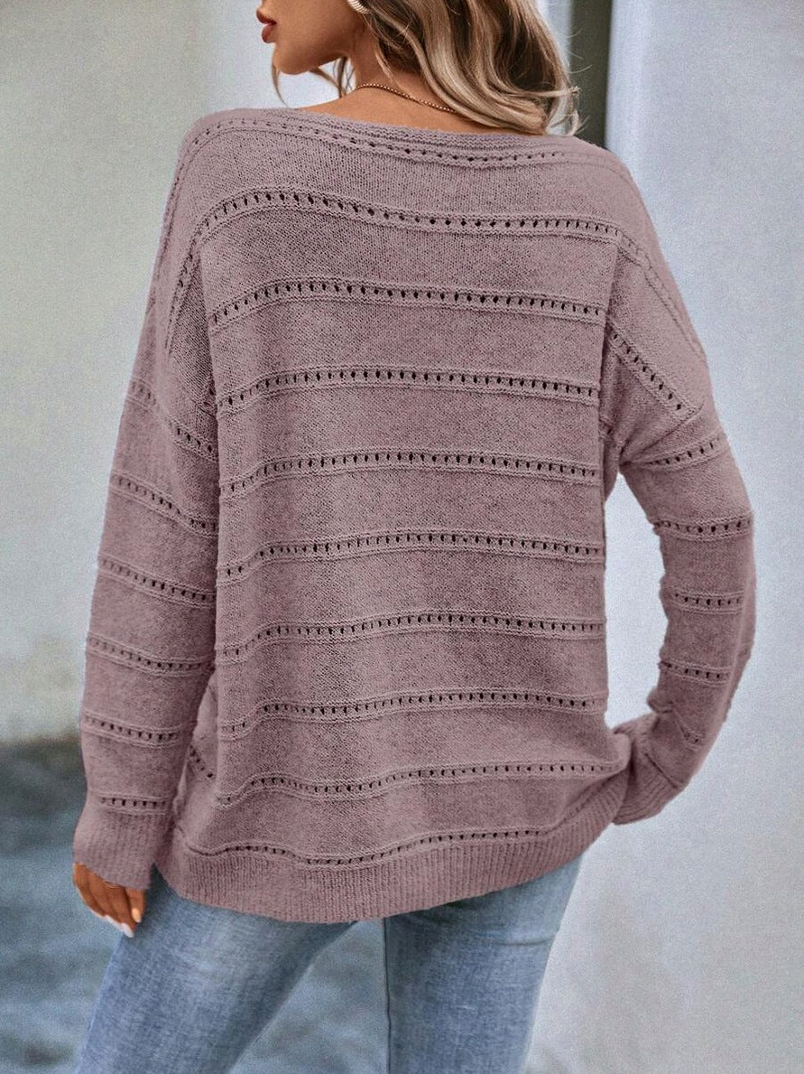 Pointelle Long Sleeve Knit Sweater
