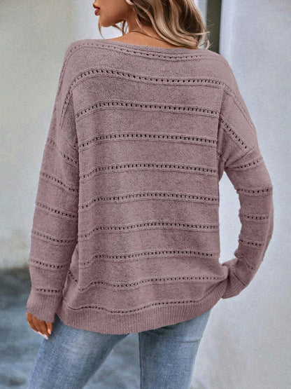 Pointelle Long Sleeve Knit Sweater