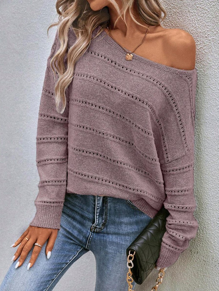Pointelle Long Sleeve Knit Sweater