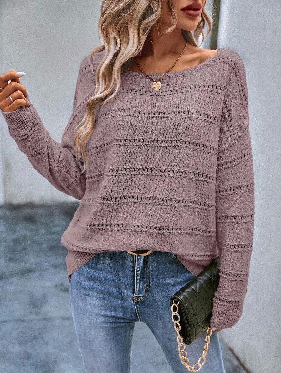 Pointelle Long Sleeve Knit Sweater