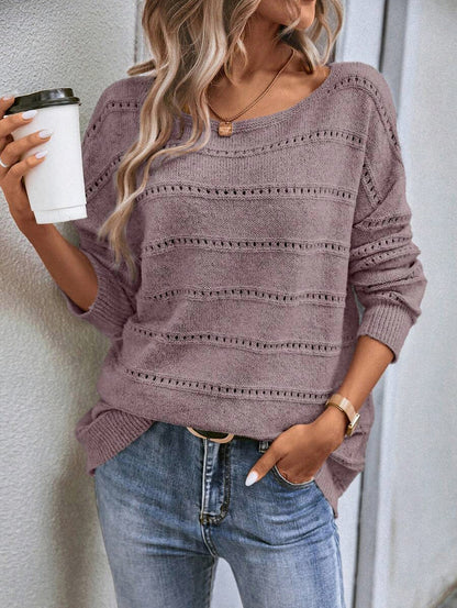Pointelle Long Sleeve Knit Sweater