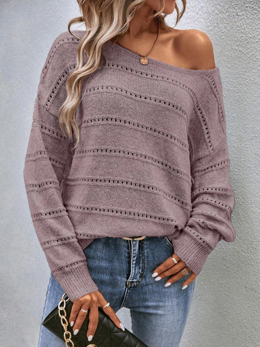 Pointelle Long Sleeve Knit Sweater