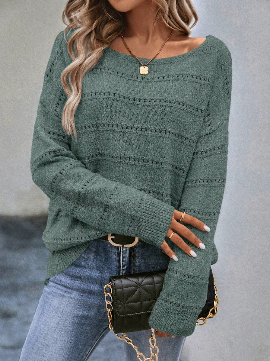 Pointelle Long Sleeve Knit Sweater