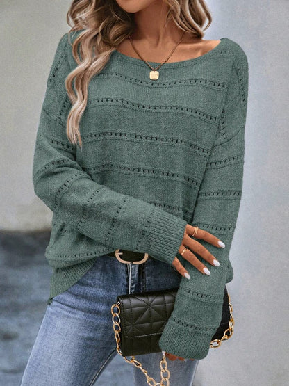 Pointelle Long Sleeve Knit Sweater