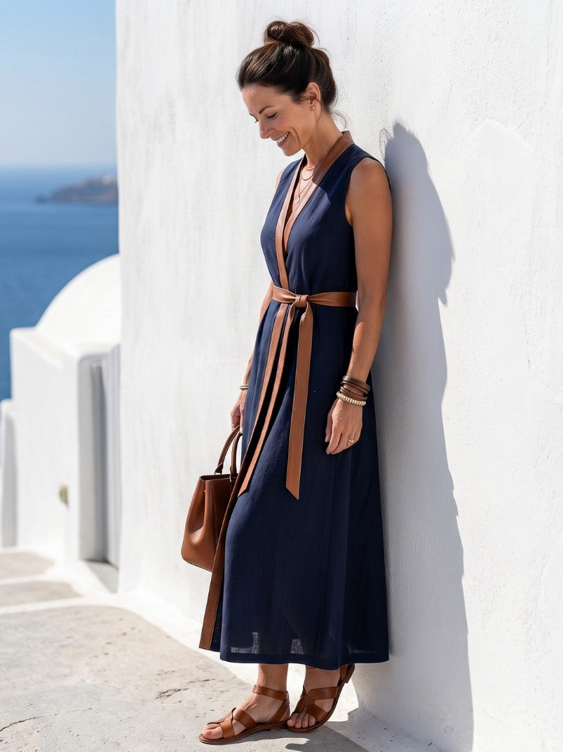 Poplin Wrap Tie Waist Maxi Dress