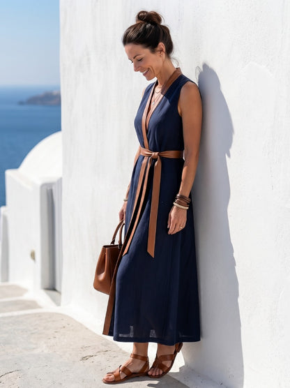 Poplin Wrap Tie Waist Maxi Dress