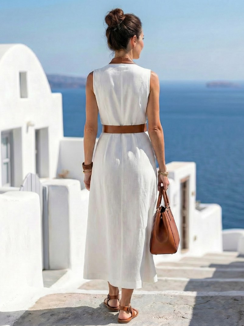 Poplin Wrap Tie Waist Maxi Dress