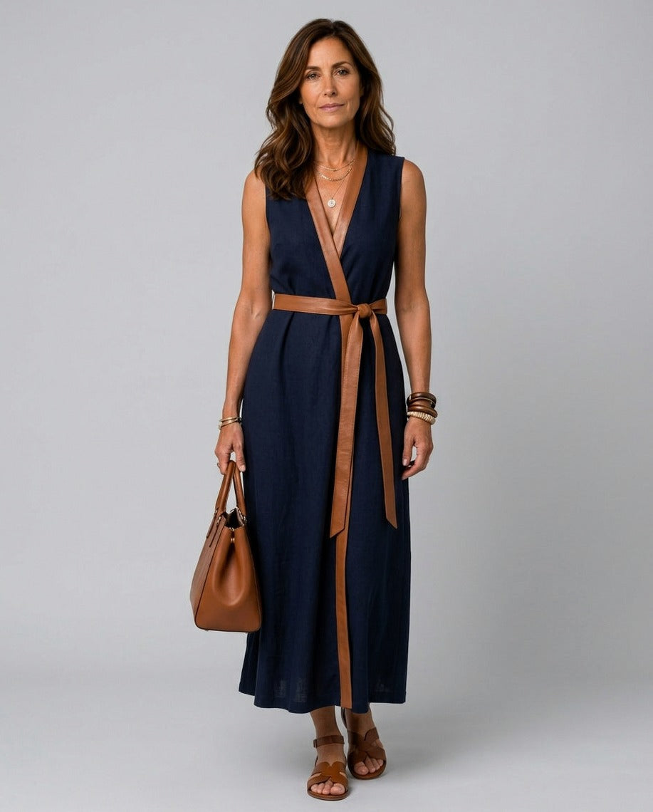 Poplin Wrap Tie Waist Maxi Dress