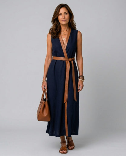 Poplin Wrap Tie Waist Maxi Dress