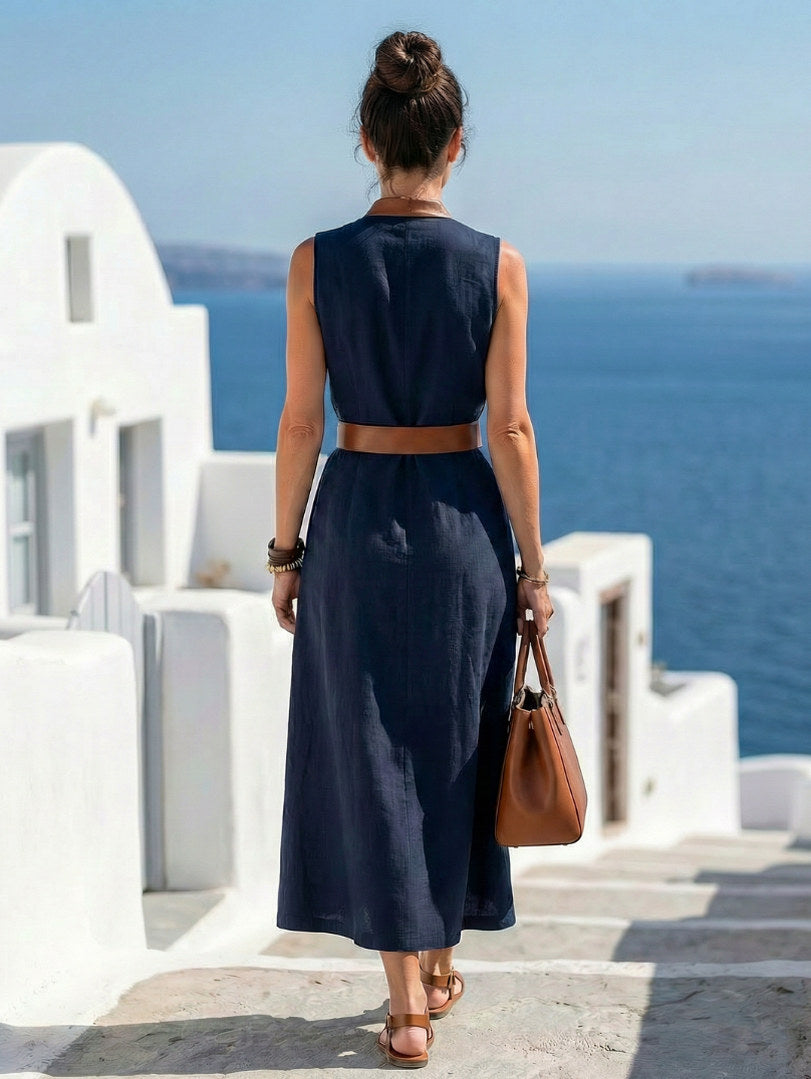 Poplin Wrap Tie Waist Maxi Dress