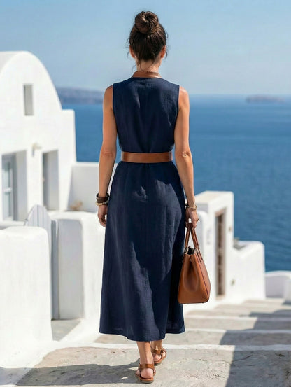 Poplin Wrap Tie Waist Maxi Dress