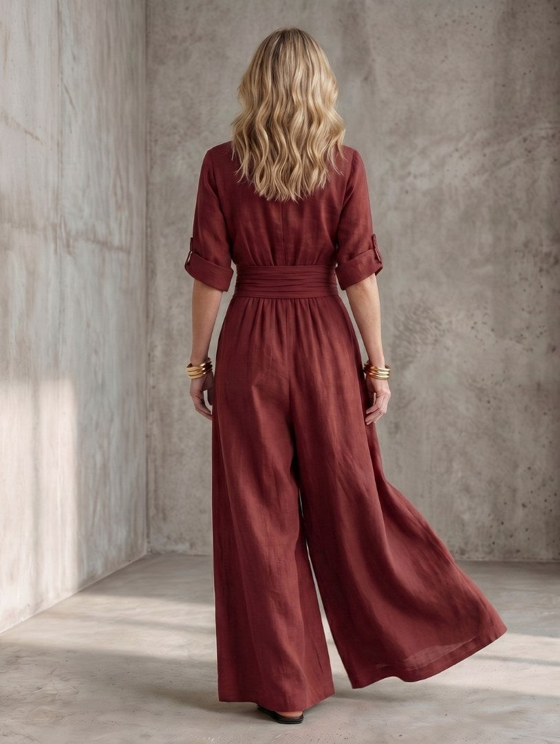Poplin Wrap Wide Leg Jumpsuit