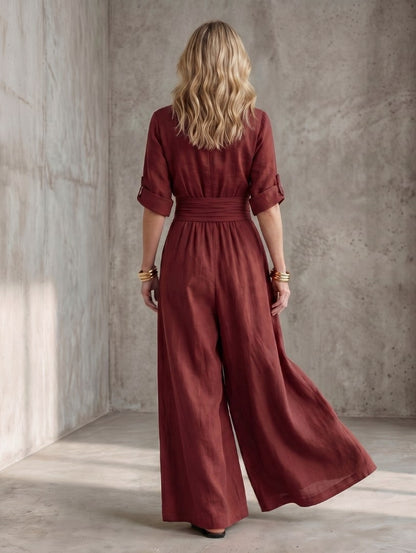 Poplin Wrap Wide Leg Jumpsuit