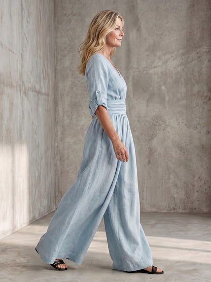 Poplin Wrap Wide Leg Jumpsuit