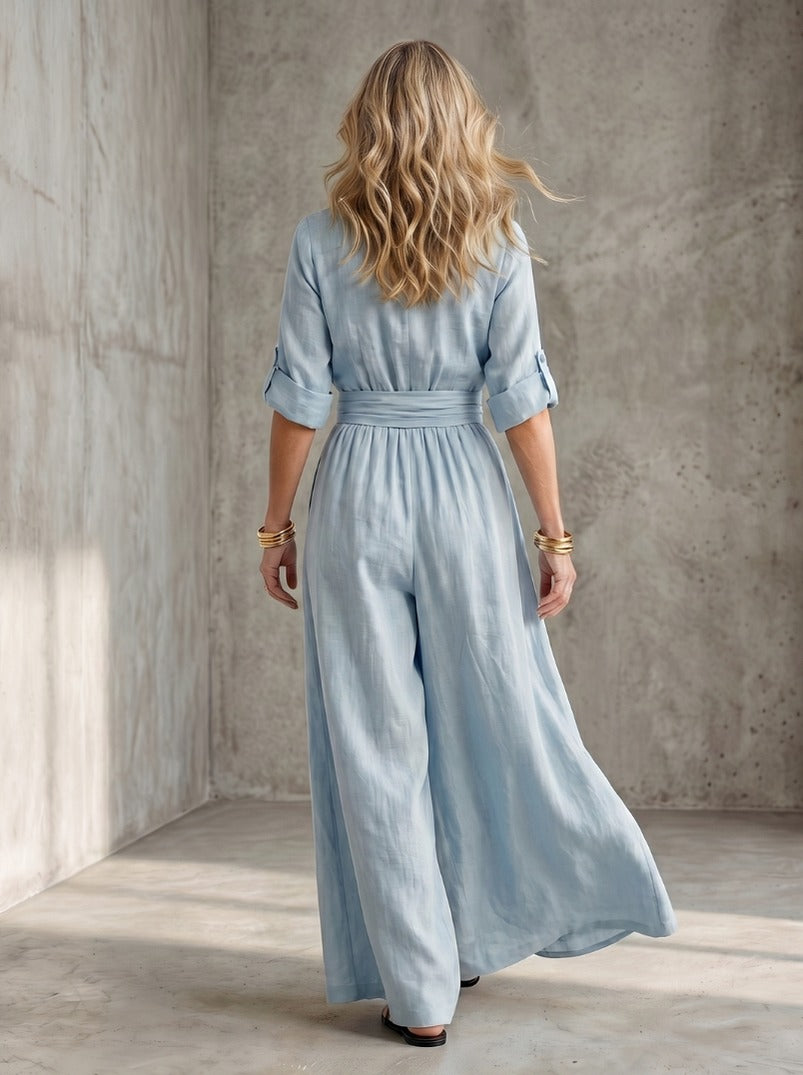 Poplin Wrap Wide Leg Jumpsuit