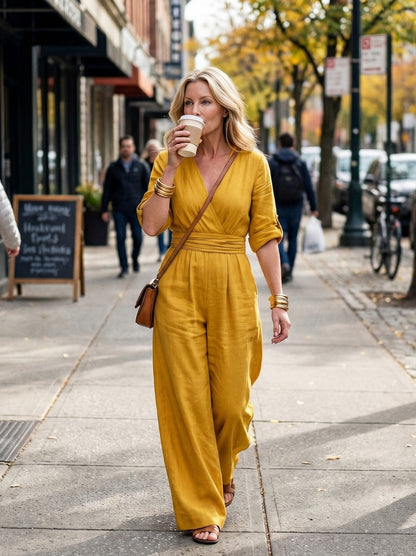 Poplin Wrap Wide Leg Jumpsuit