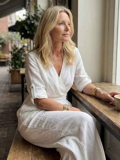 Poplin Wrap Wide Leg Jumpsuit