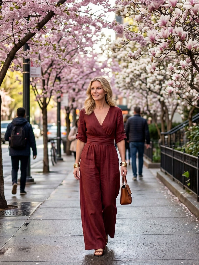Poplin Wrap Wide Leg Jumpsuit