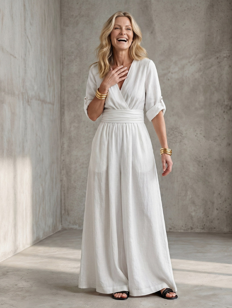 Poplin Wrap Wide Leg Jumpsuit