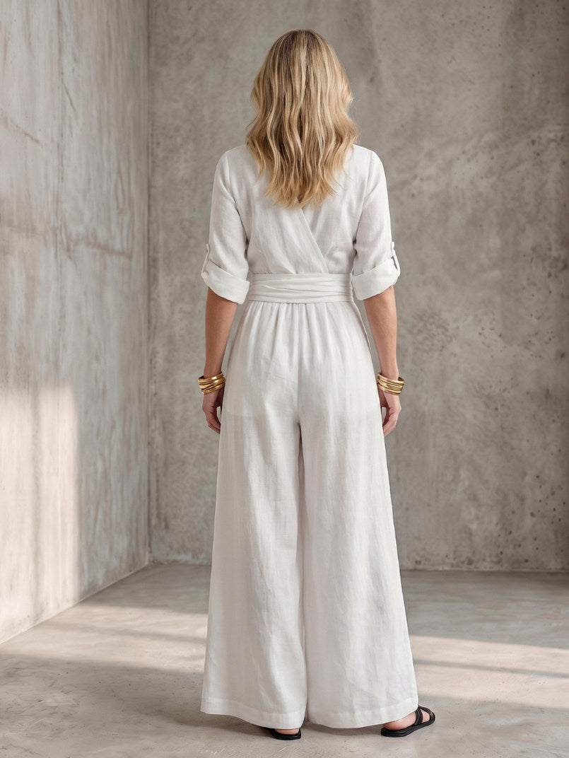 Poplin Wrap Wide Leg Jumpsuit