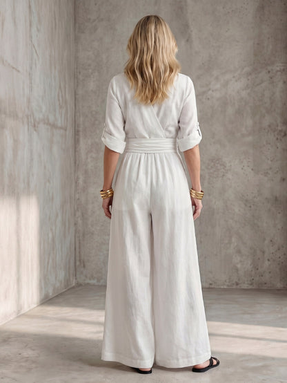 Poplin Wrap Wide Leg Jumpsuit