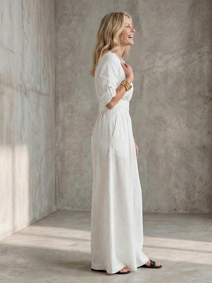Poplin Wrap Wide Leg Jumpsuit