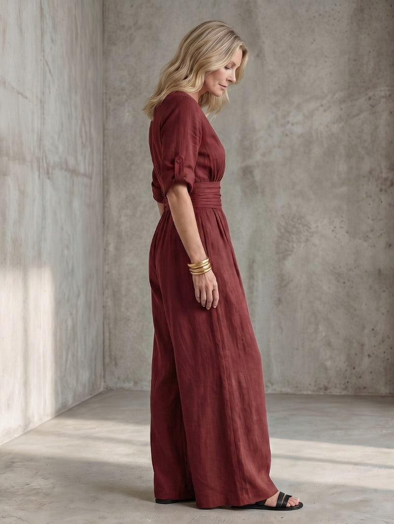 Poplin Wrap Wide Leg Jumpsuit