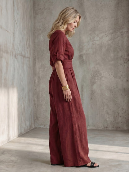 Poplin Wrap Wide Leg Jumpsuit