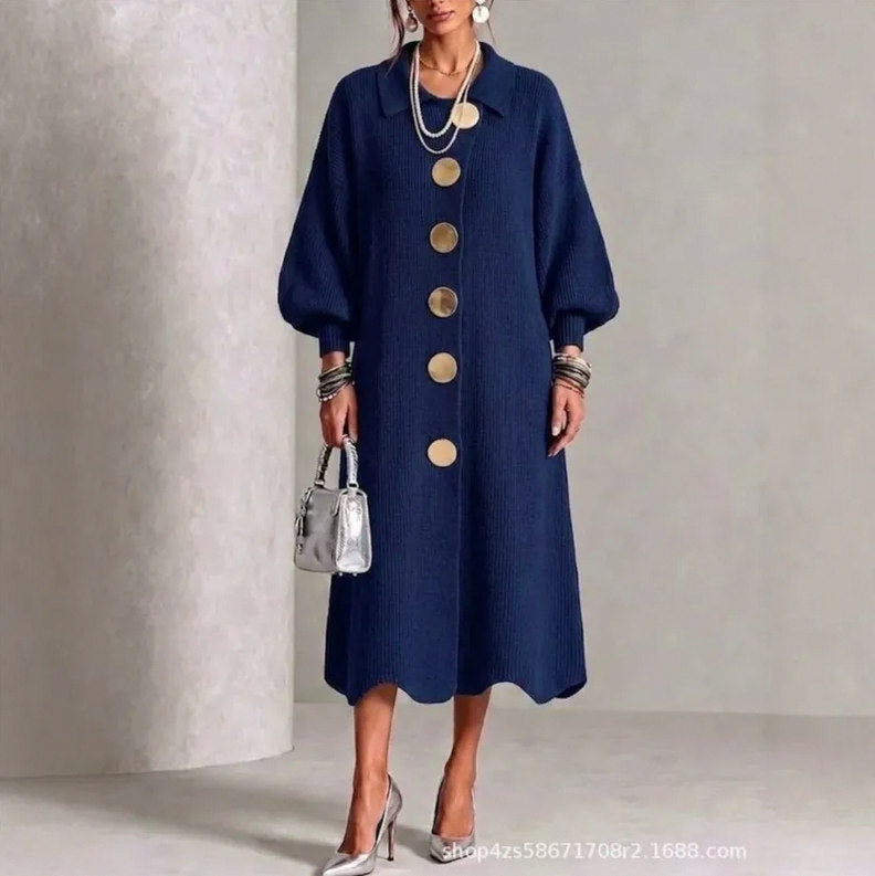 Ribbed Button Front Sweater Dress