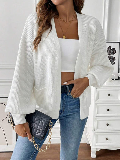 Ribbed Knit Balloon Sleeve Cardigan
