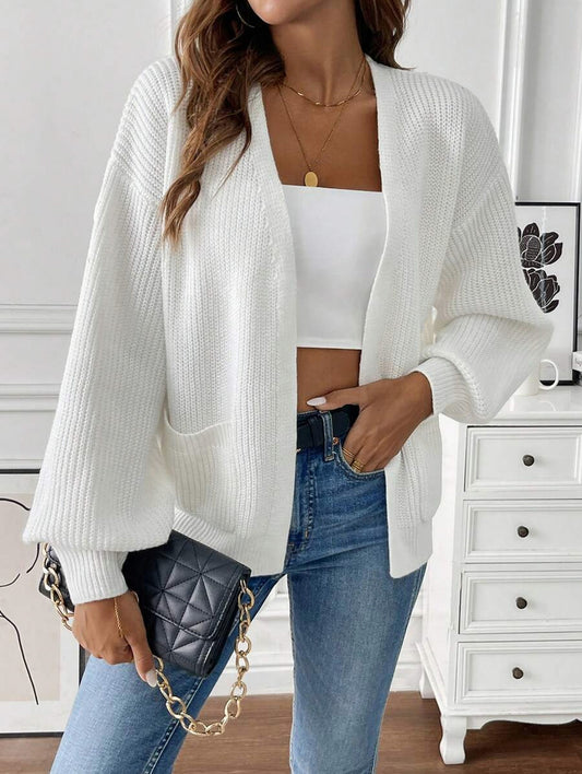 Ribbed Knit Balloon Sleeve Cardigan