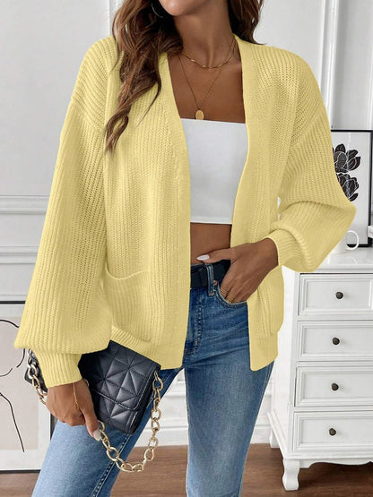 Ribbed Knit Balloon Sleeve Cardigan