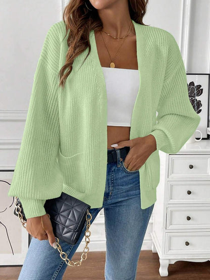 Ribbed Knit Balloon Sleeve Cardigan