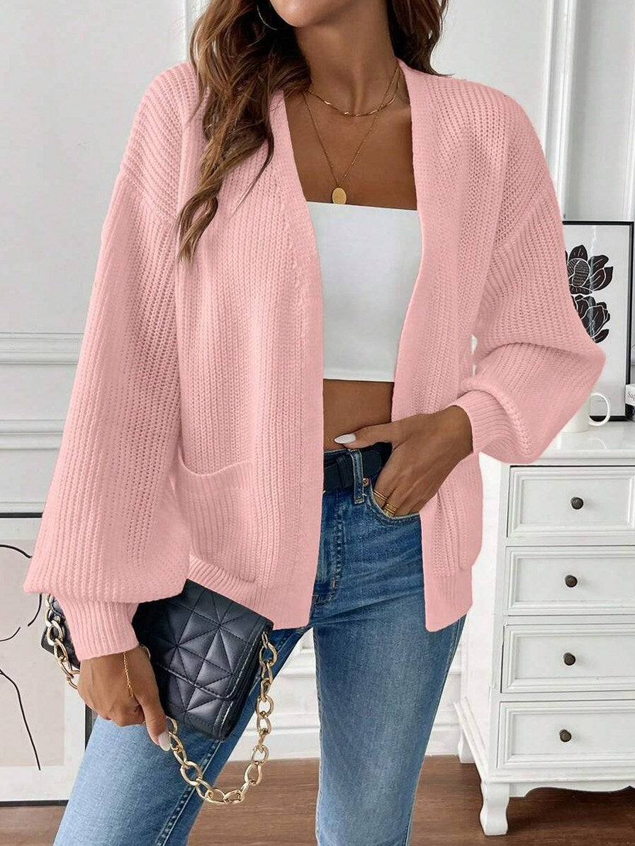 Ribbed Knit Balloon Sleeve Cardigan