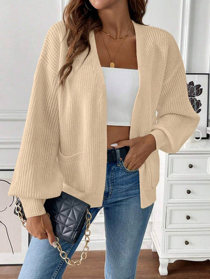 Ribbed Knit Balloon Sleeve Cardigan