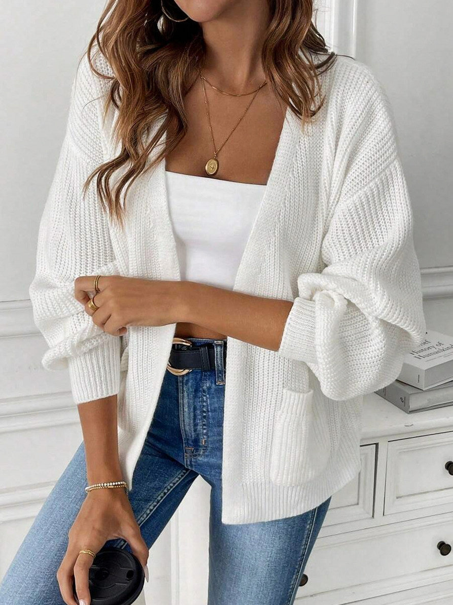 Ribbed Knit Balloon Sleeve Cardigan