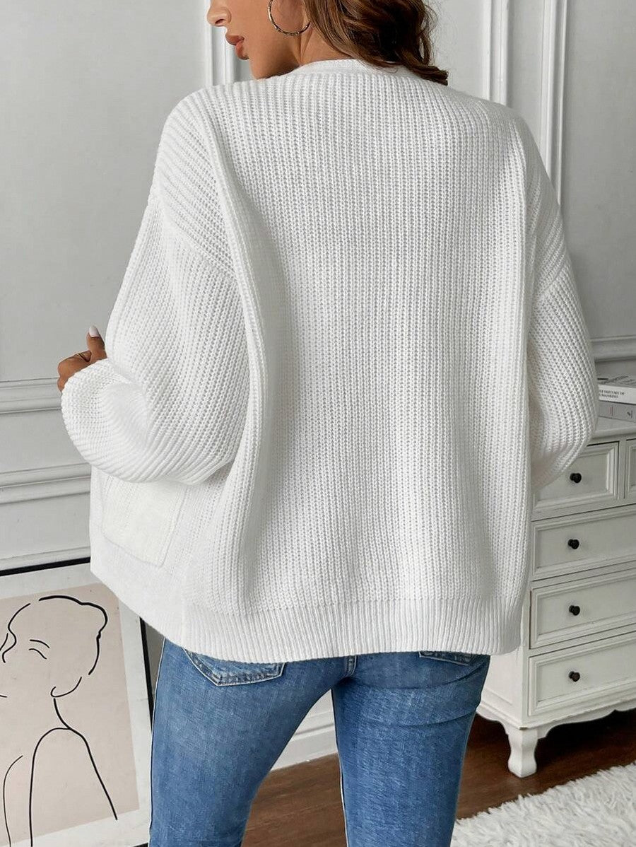 Ribbed Knit Balloon Sleeve Cardigan