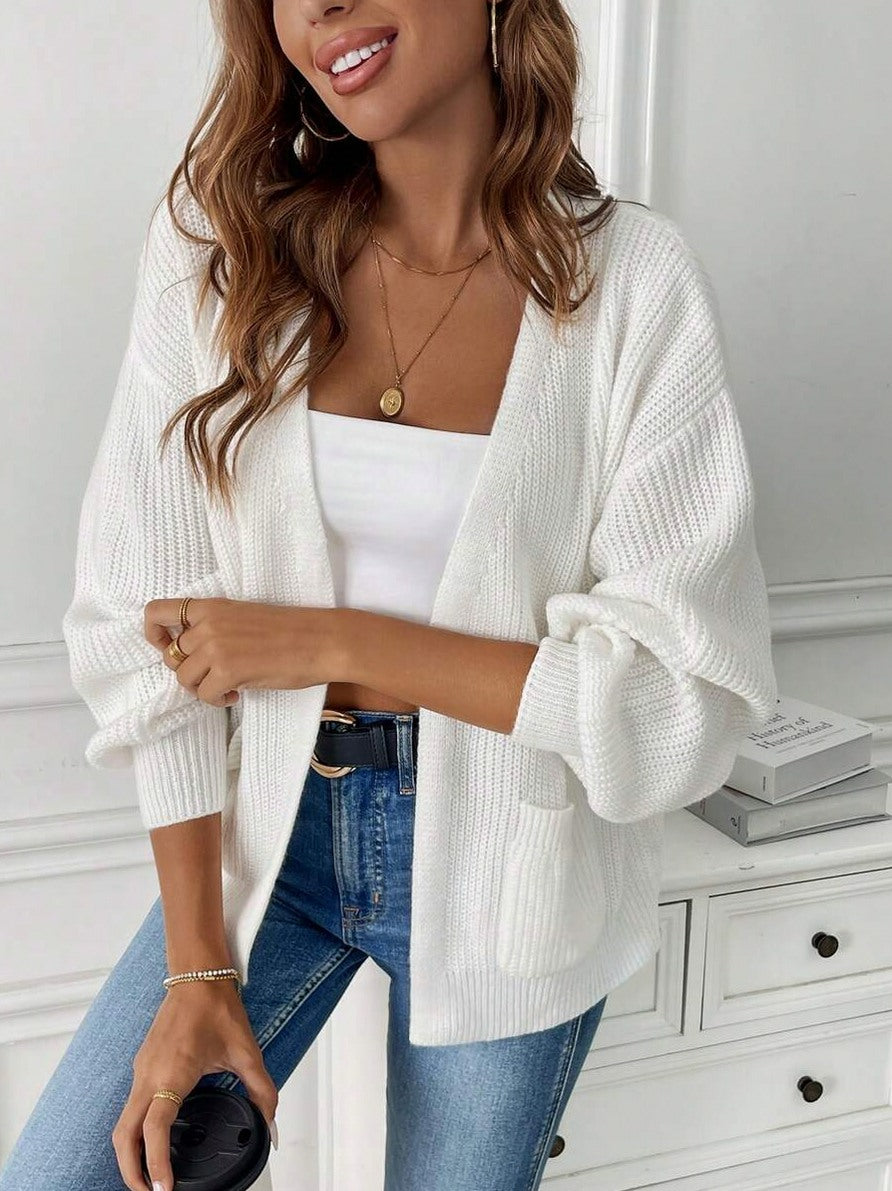Ribbed Knit Balloon Sleeve Cardigan