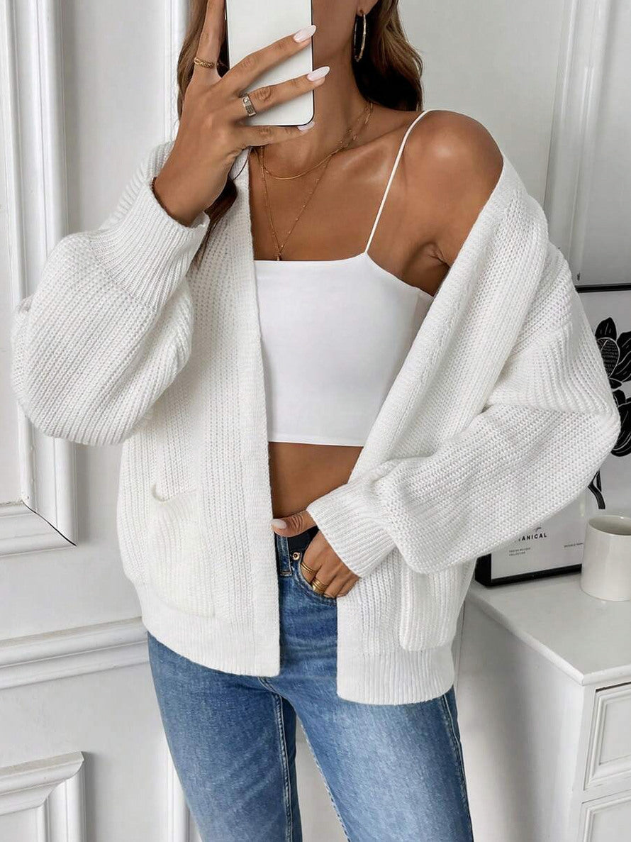 Ribbed Knit Balloon Sleeve Cardigan