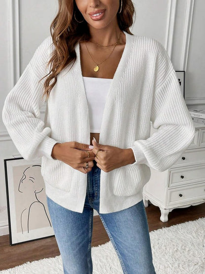 Ribbed Knit Balloon Sleeve Cardigan