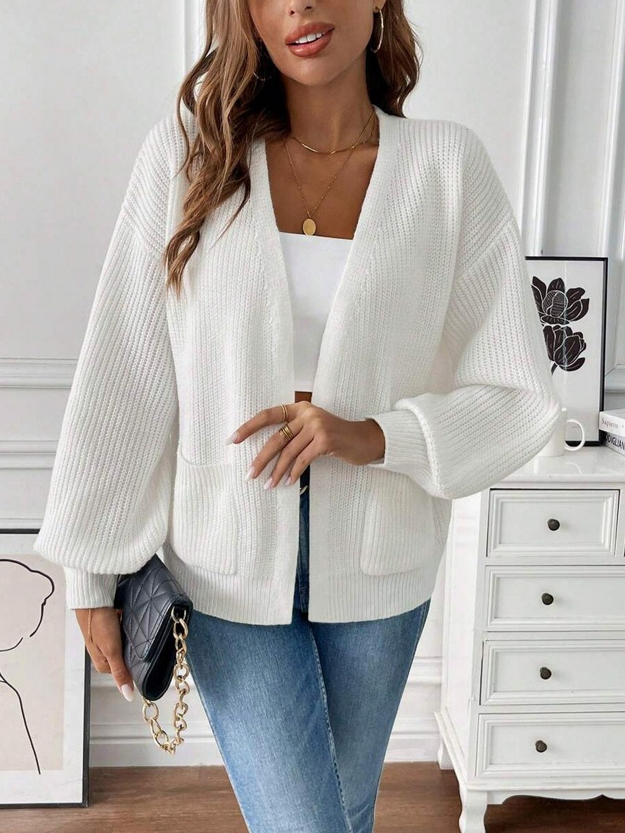 Ribbed Knit Balloon Sleeve Cardigan