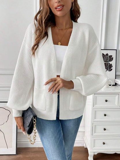 Ribbed Knit Balloon Sleeve Cardigan