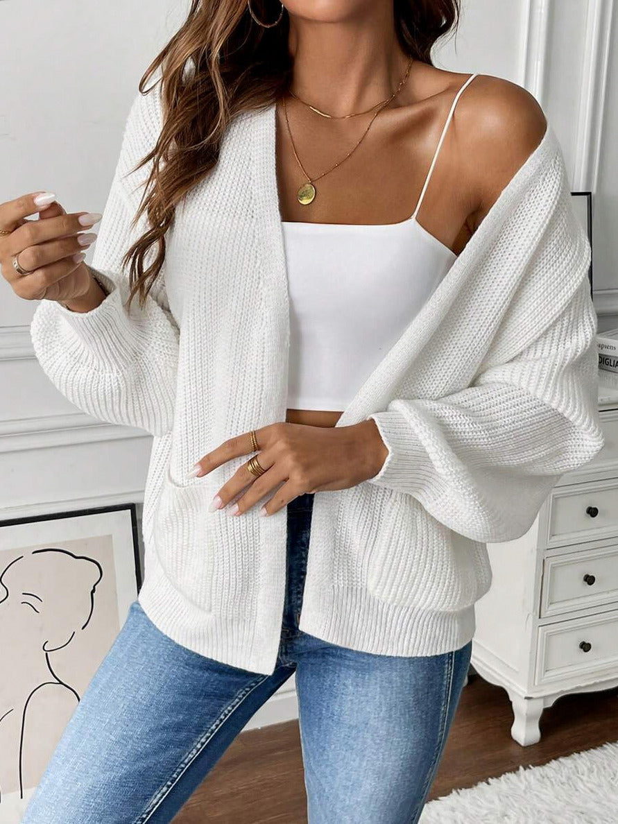 Ribbed Knit Balloon Sleeve Cardigan