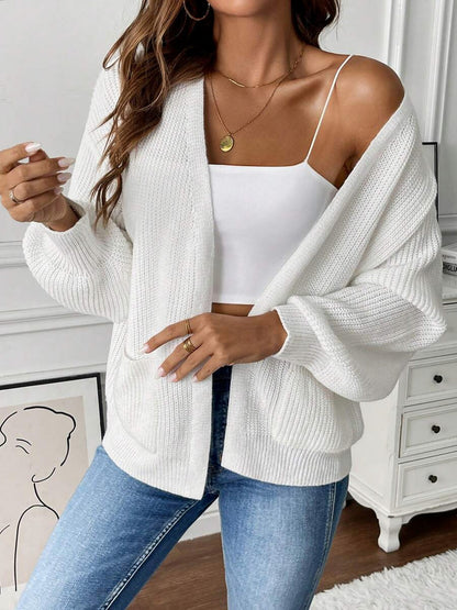 Ribbed Knit Balloon Sleeve Cardigan