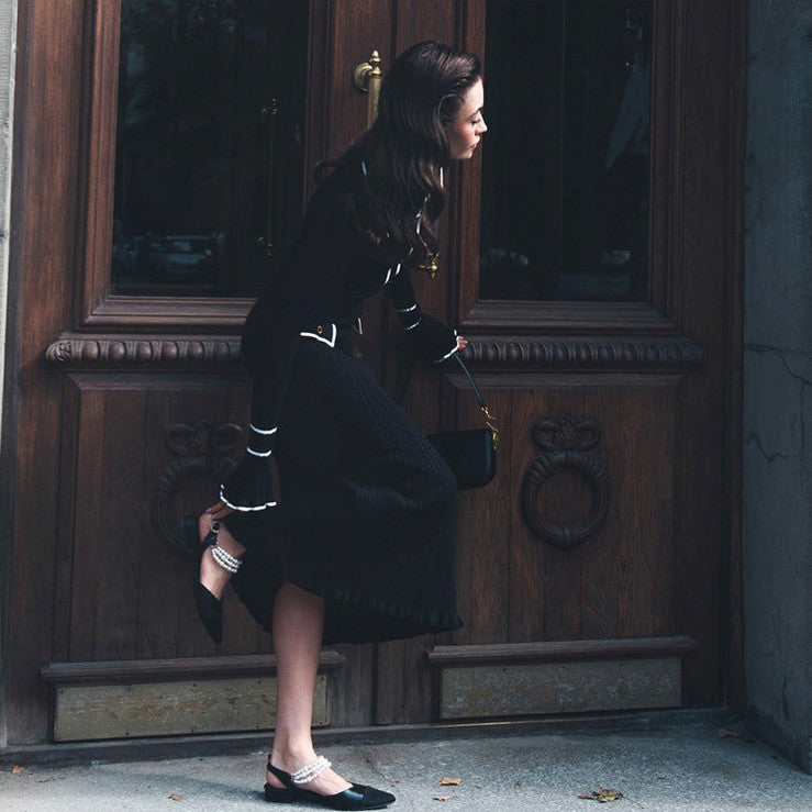 Ribbed Knit Collared Maxi Sweater Dress