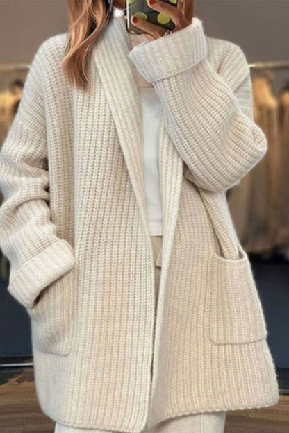 Ribbed Knit Shawl Collar Cardigan