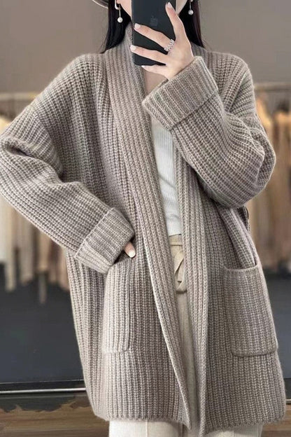 Ribbed Knit Shawl Collar Cardigan