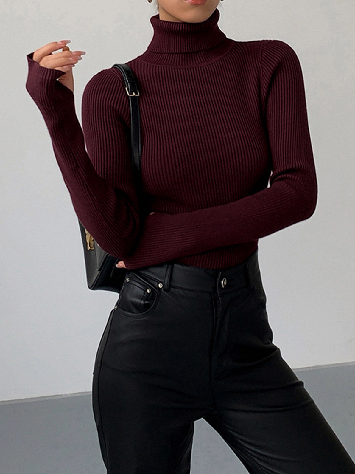 Ribbed Knit Turtleneck Sweater