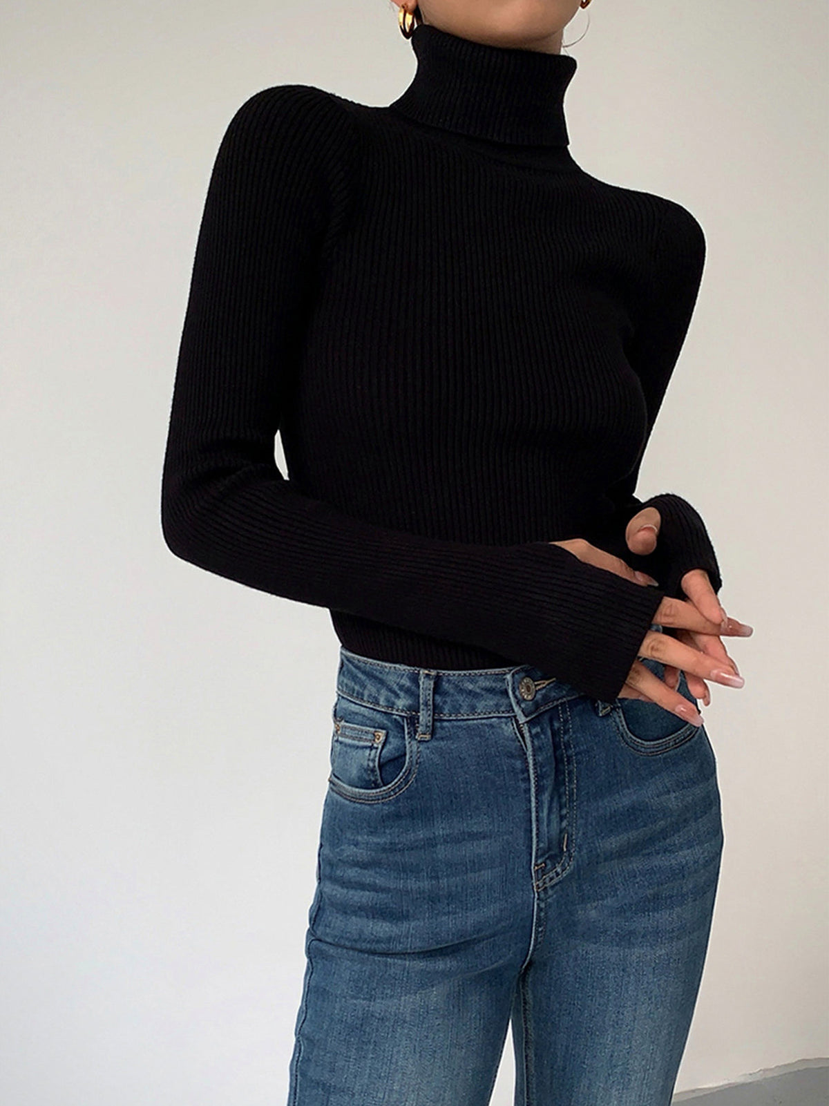 Ribbed Knit Turtleneck Sweater