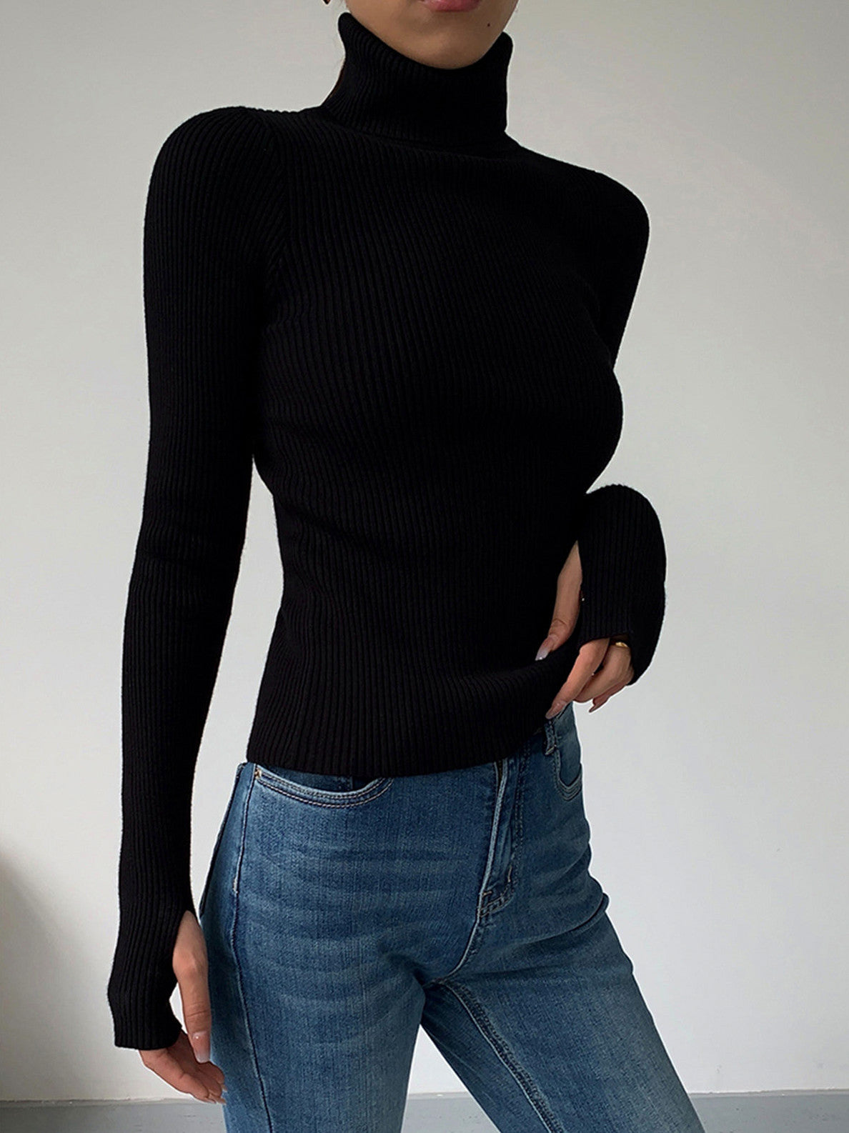 Ribbed Knit Turtleneck Sweater